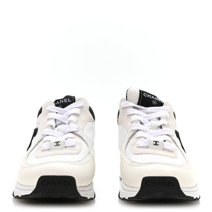 Chanel Mesh Suede Calfskin Grained Calfskin Womens CC Sneakers 41 White Black 3 of 8