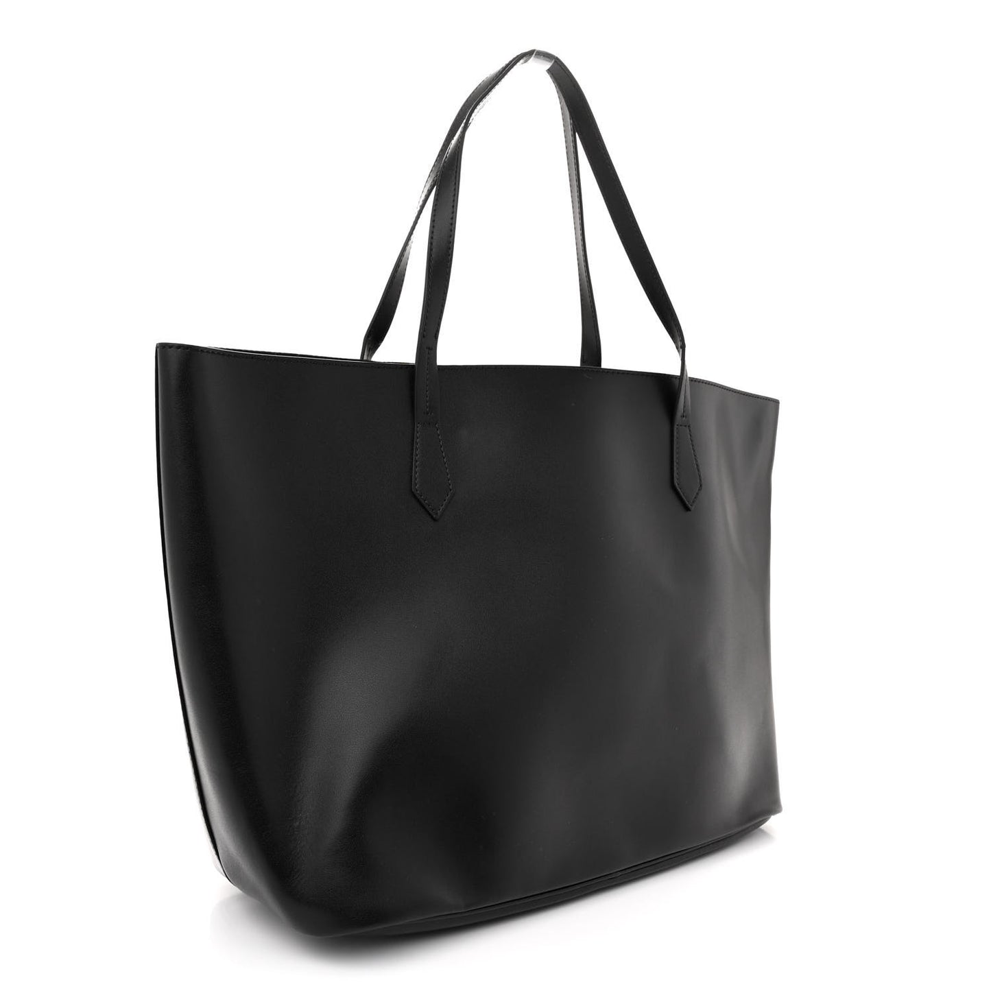Smooth Calfskin Floral Print Logo Wing Shopper Tote Black White