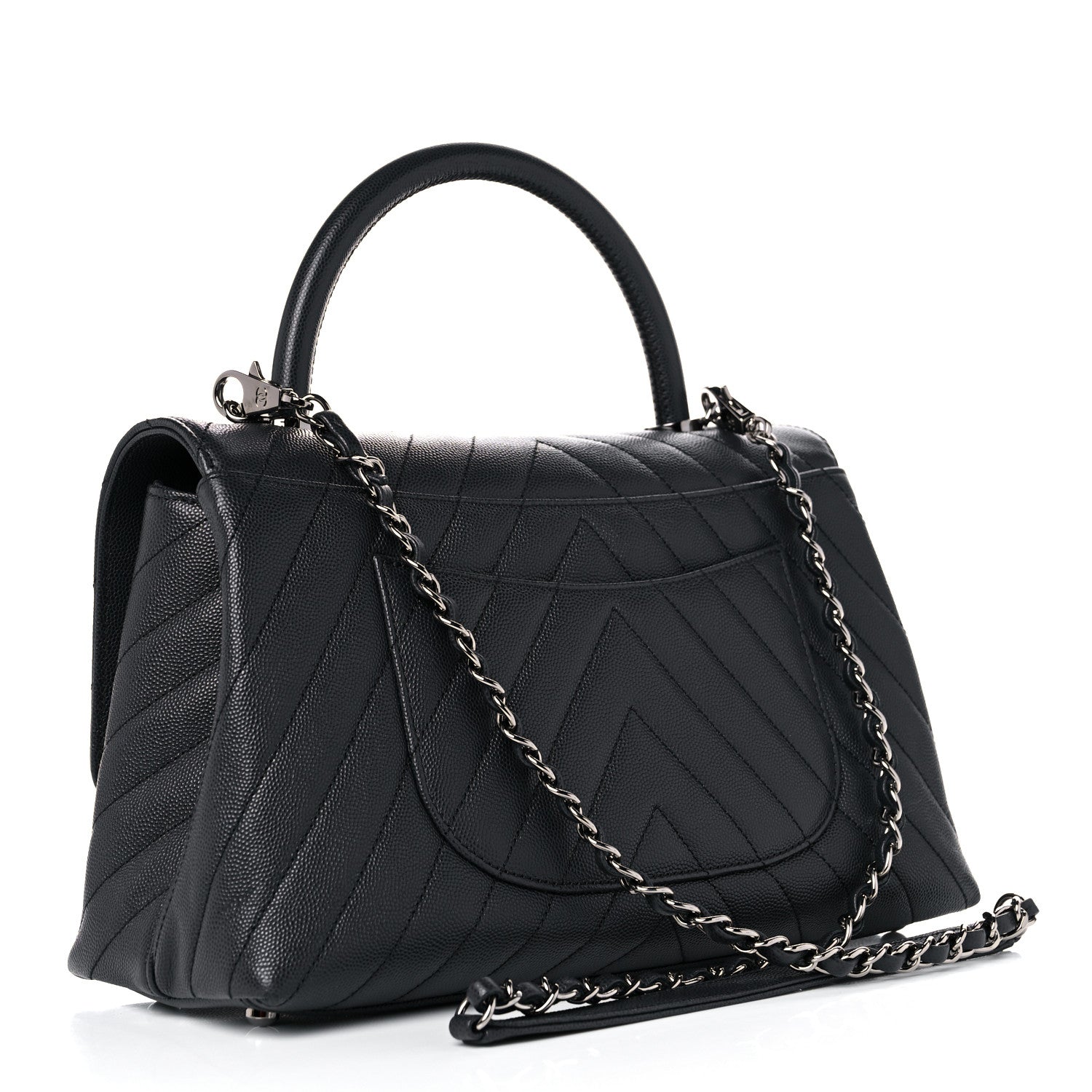 Chanel Caviar Chevron Quilted Small Coco Handle Flap Dark Grey 3 of 10