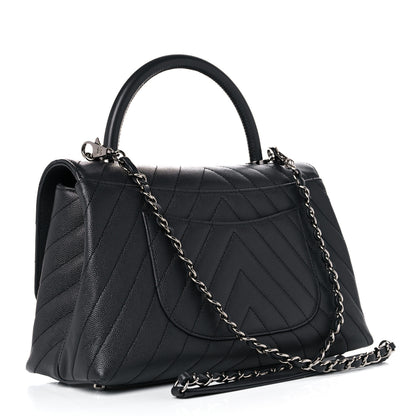 Chanel Caviar Chevron Quilted Small Coco Handle Flap Dark Grey 3 of 10