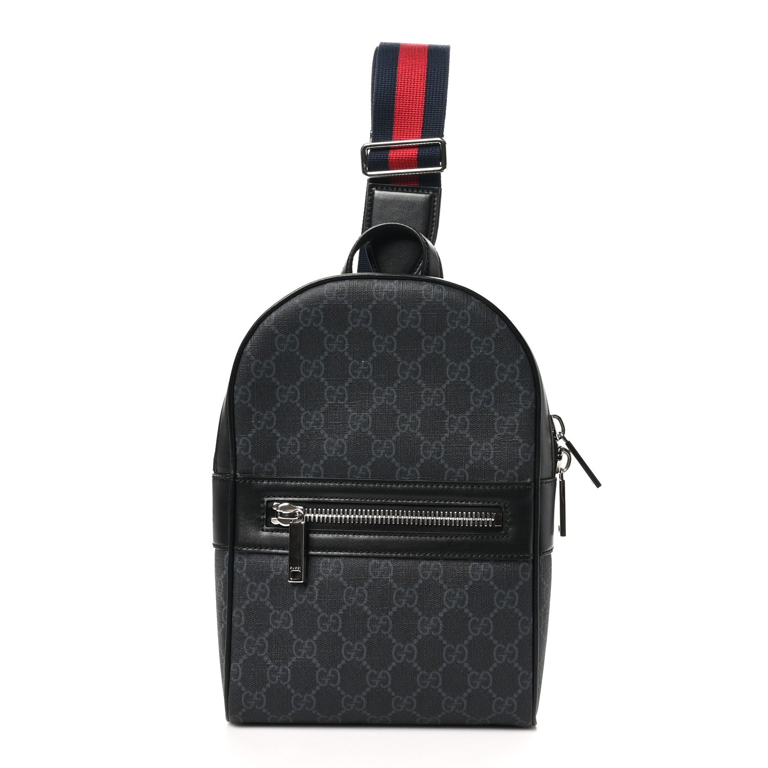 Gucci GG Supreme Monogram Calfskin Web Sling Backpack Black Grey 1 of 10