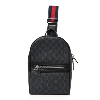 Gucci GG Supreme Monogram Calfskin Web Sling Backpack Black Grey 1 of 10