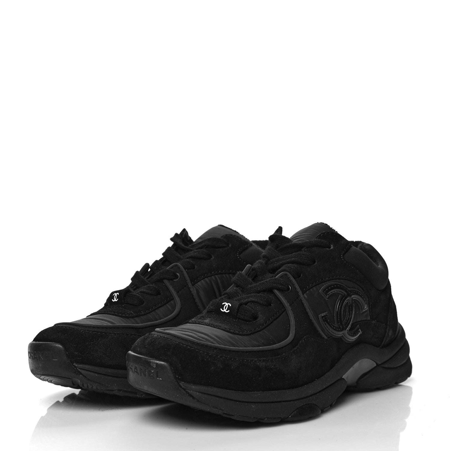 Chanel Fabric Calfskin Suede CC Sneakers 38 Black 3 of 8