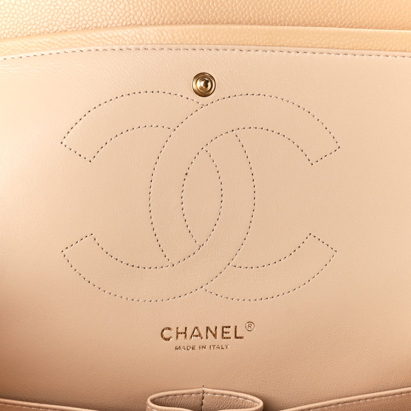 Caviar Quilted Jumbo Double Flap Light Beige