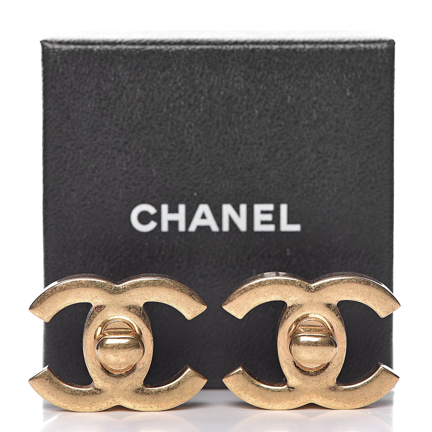 Metal CC Turnlock Clip On Earrings Gold