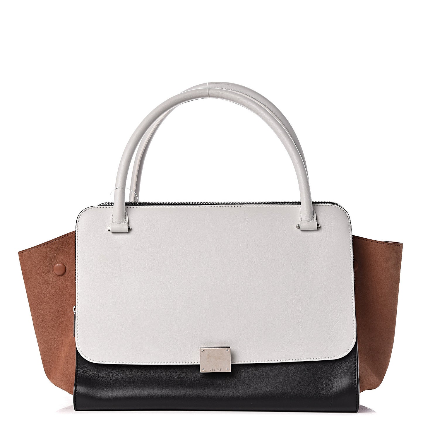 Calfskin Suede Tri-Color Double Zip Trapeze Peach