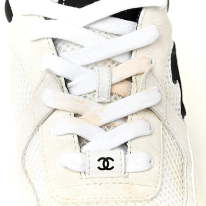 Chanel Mesh Suede Calfskin Grained Calfskin Womens CC Sneakers 39 White Black 10 of 17