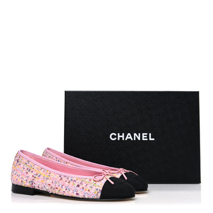 Chanel Tweed Sequin Grosgrain Cap Toe Ballet Flats 37.5 Light Pink Multicolor Black 11 of 11