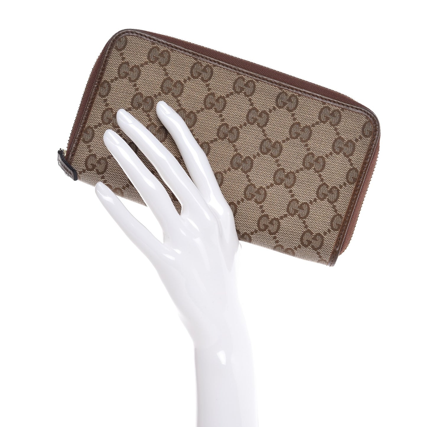 Monogram Dollar Calfskin Zip Around Wallet Beige Ebony Tabacco