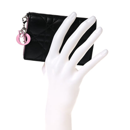 Christian Dior Lambskin Cannage Bi-Color Small Lady Dior Flap Card Holder Black Pink 2 of 11