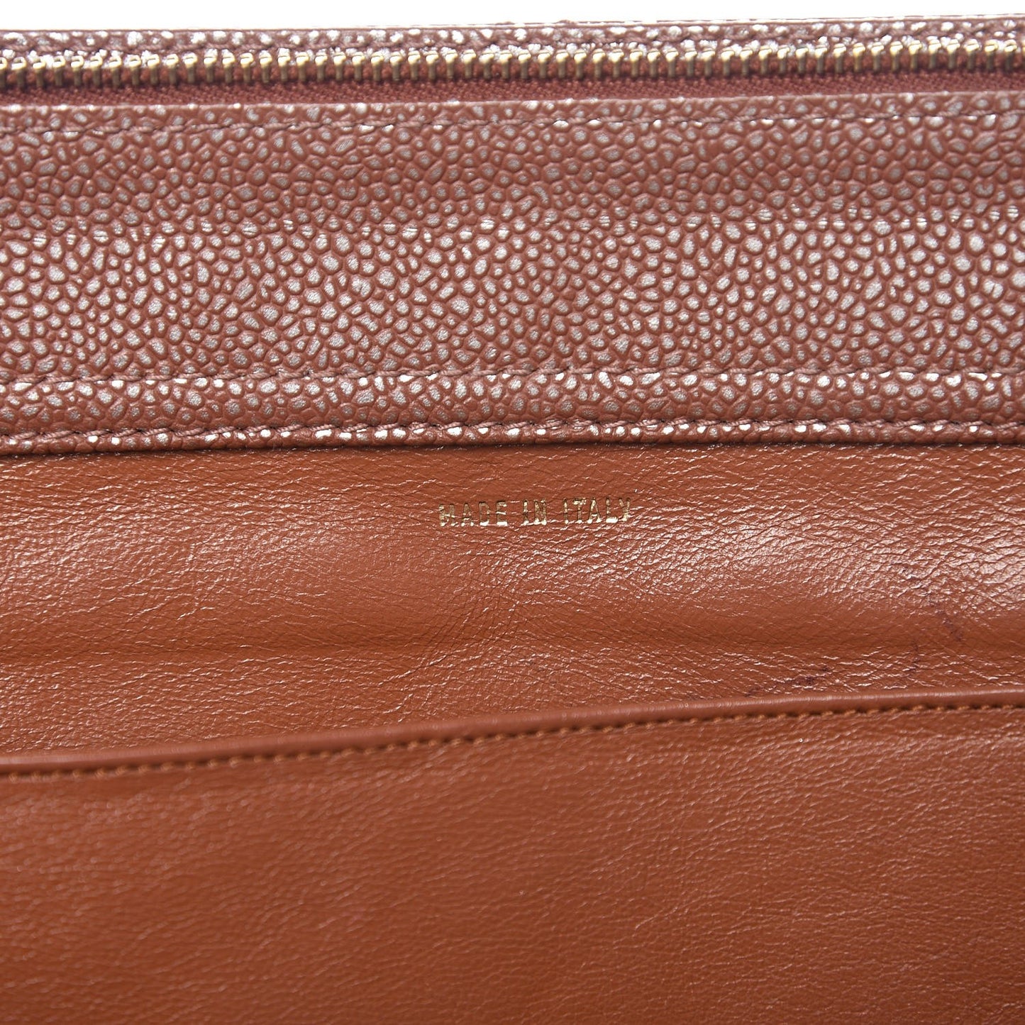 Metallic Caviar Quilted Shopping Tote Brown