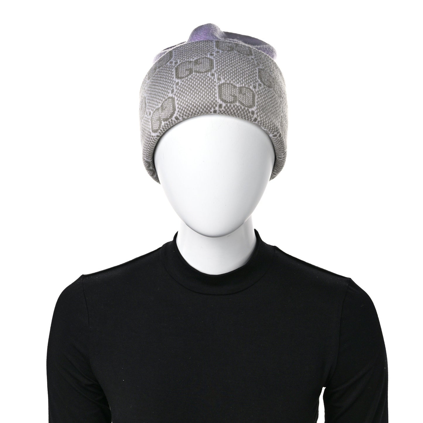 Wool GG Monogram Fog Tricot Beanie Hat M Purple