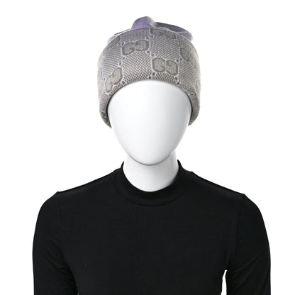 Gucci Wool GG Monogram Fog Tricot Beanie Hat M Purple 2 of 4