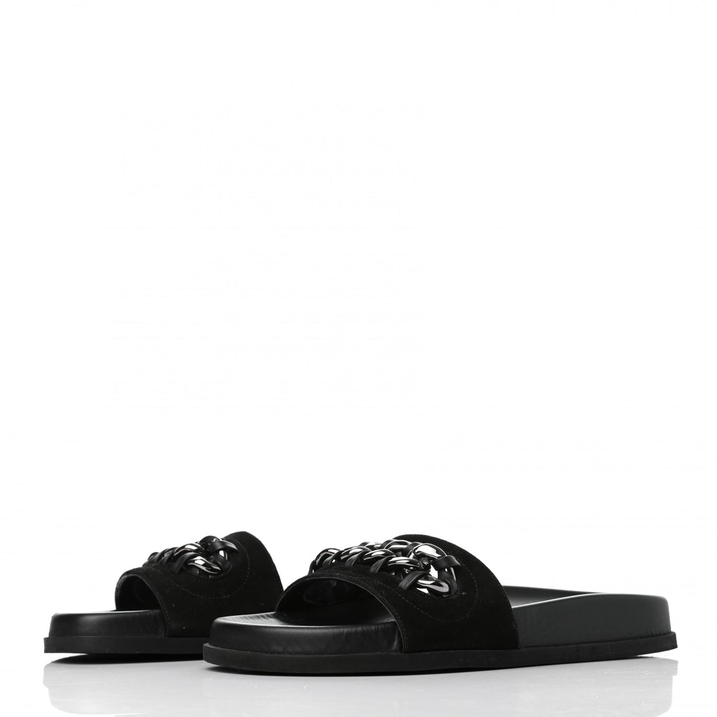 Suede Chain Flat Slide Sandals 36 Black