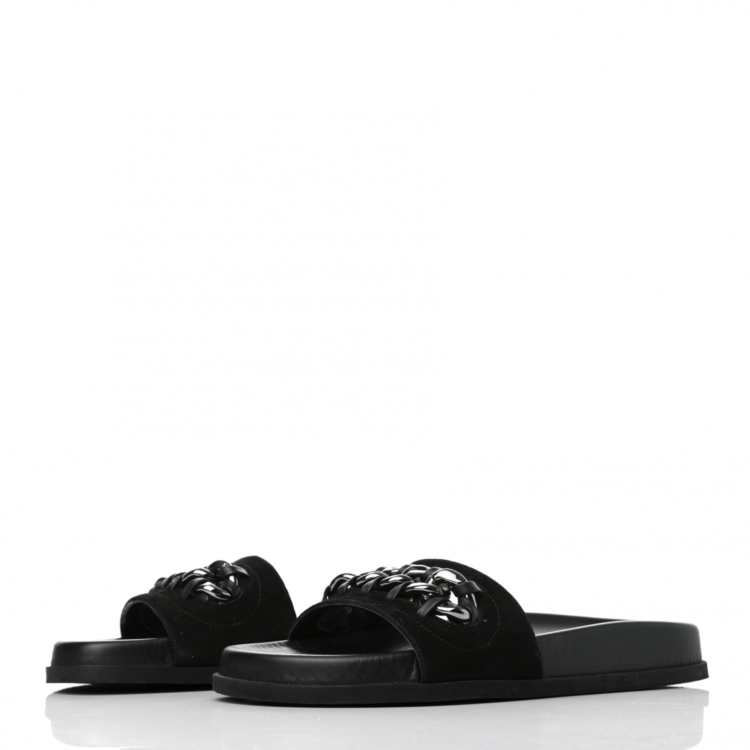 Valentino Garavani Suede Chain Flat Slide Sandals 36 Black 3 of 8