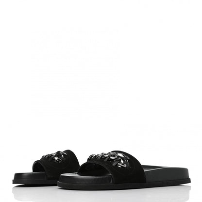 Valentino Garavani Suede Chain Flat Slide Sandals 36 Black 3 of 8