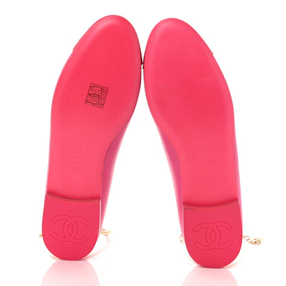 Chanel Lambskin Patent Calfskin Cap Toe Ankle Chain Ballerina Flats 38.5 Pink 5 of 8