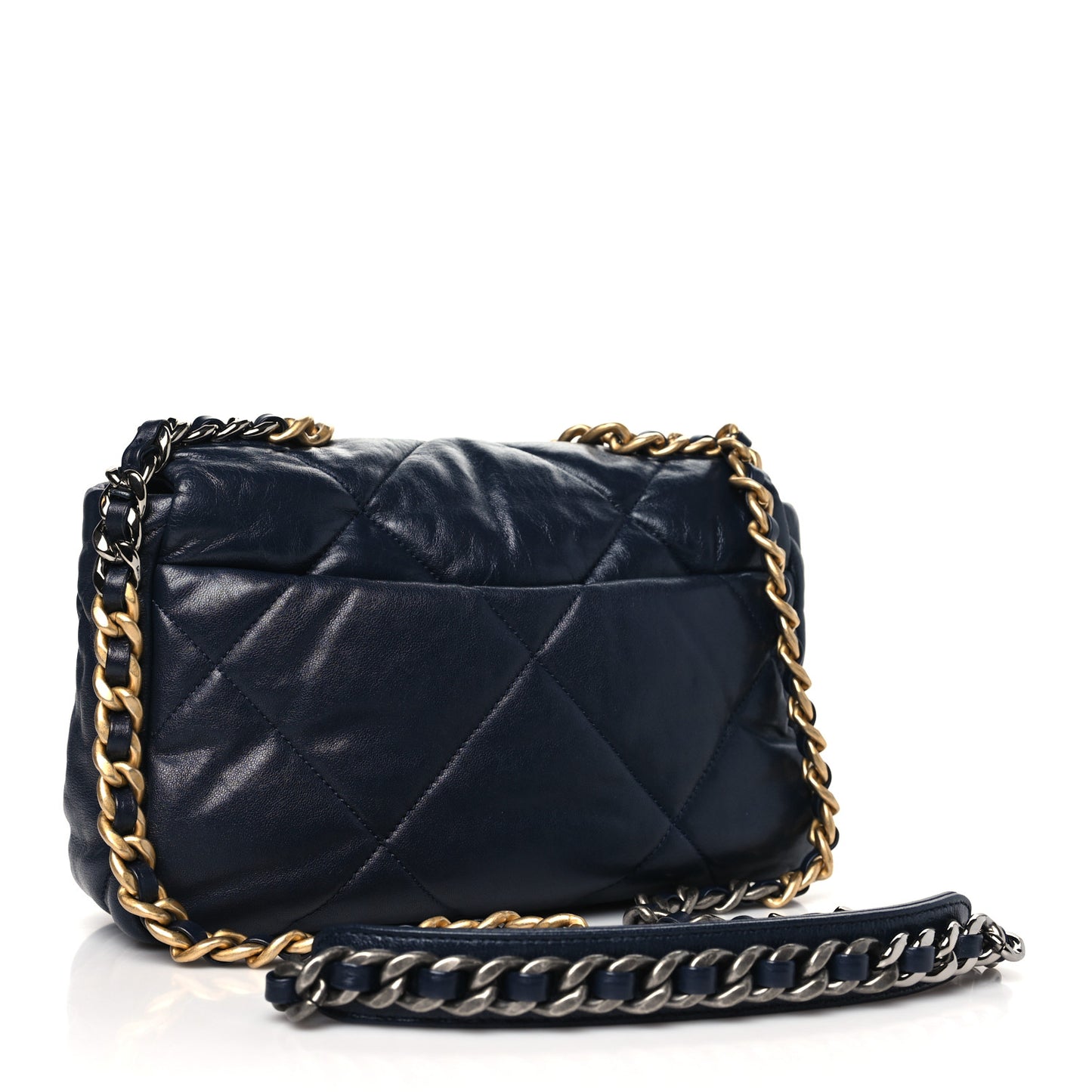 Goatskin Quilted Medium Chanel 19 Flap Navy Blue