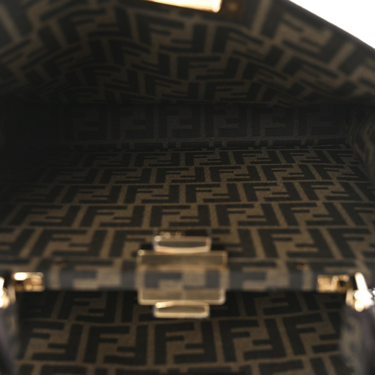Fendi Fabric Jacquard Paillettes Vitello Seta FF 1974 Medium Peekaboo I SEE U Satchel Tobacco Moro 5 of 9