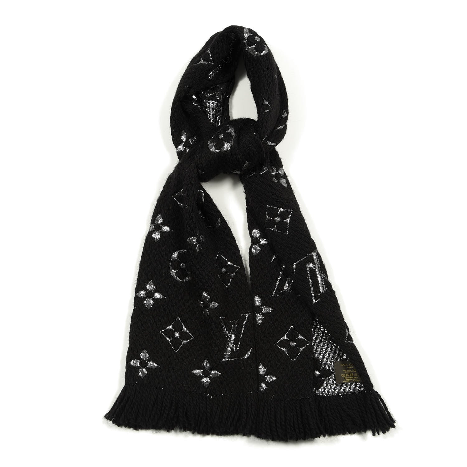 Louis Vuitton Wool Silk Logomania Shine Scarf Black 1 of 3
