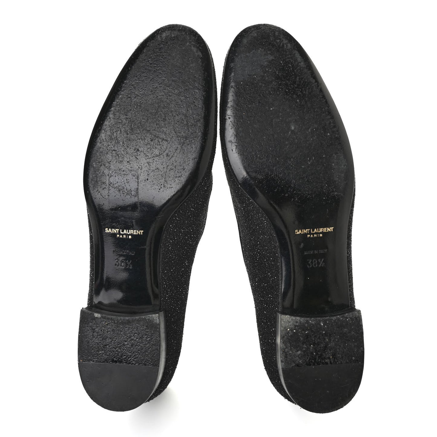 Metallic Calfskin Smoking Slipper Flat Loafers 38.5 Black Glitter