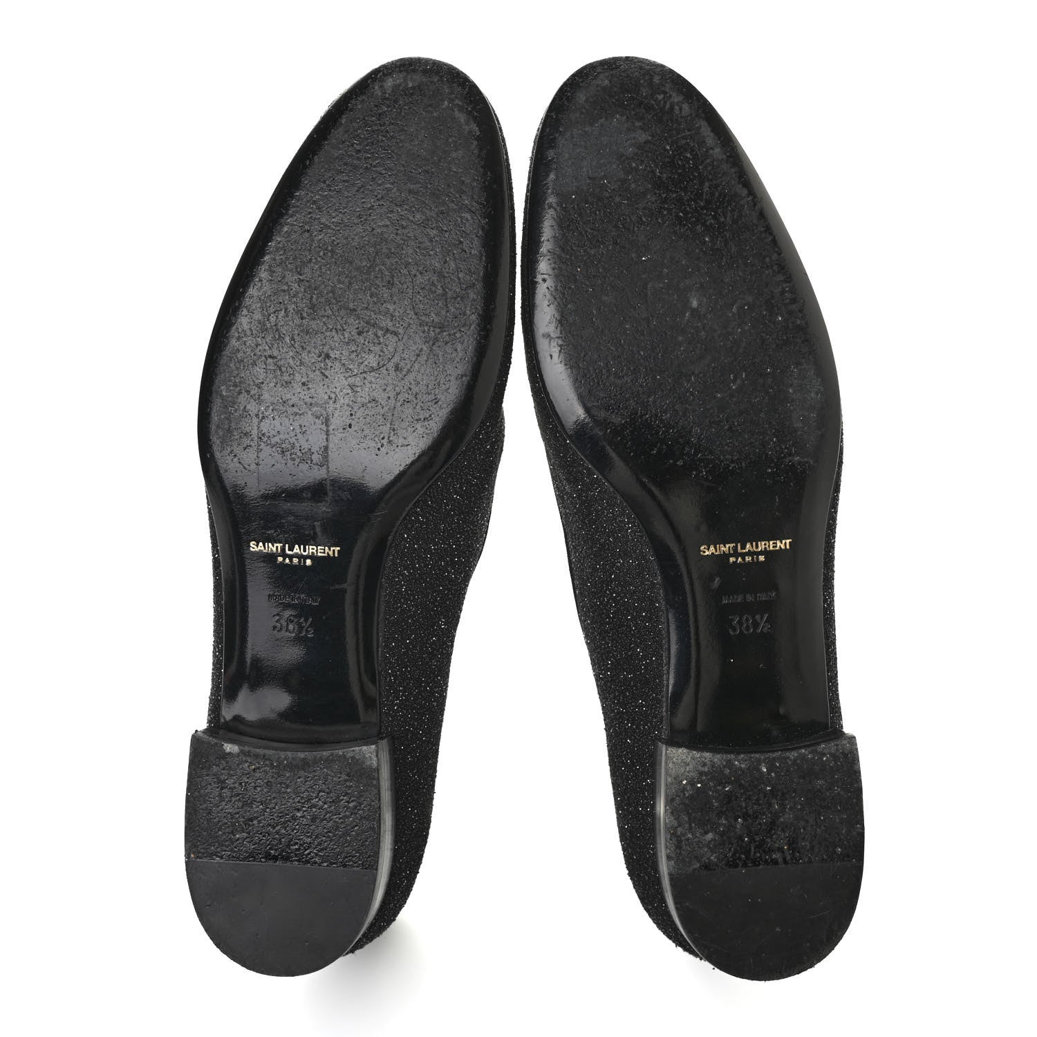 Saint Laurent Metallic Calfskin Smoking Slipper Flat Loafers 38.5 Black Glitter 5 of 9