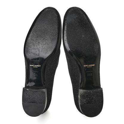 Saint Laurent Metallic Calfskin Smoking Slipper Flat Loafers 38.5 Black Glitter 5 of 9