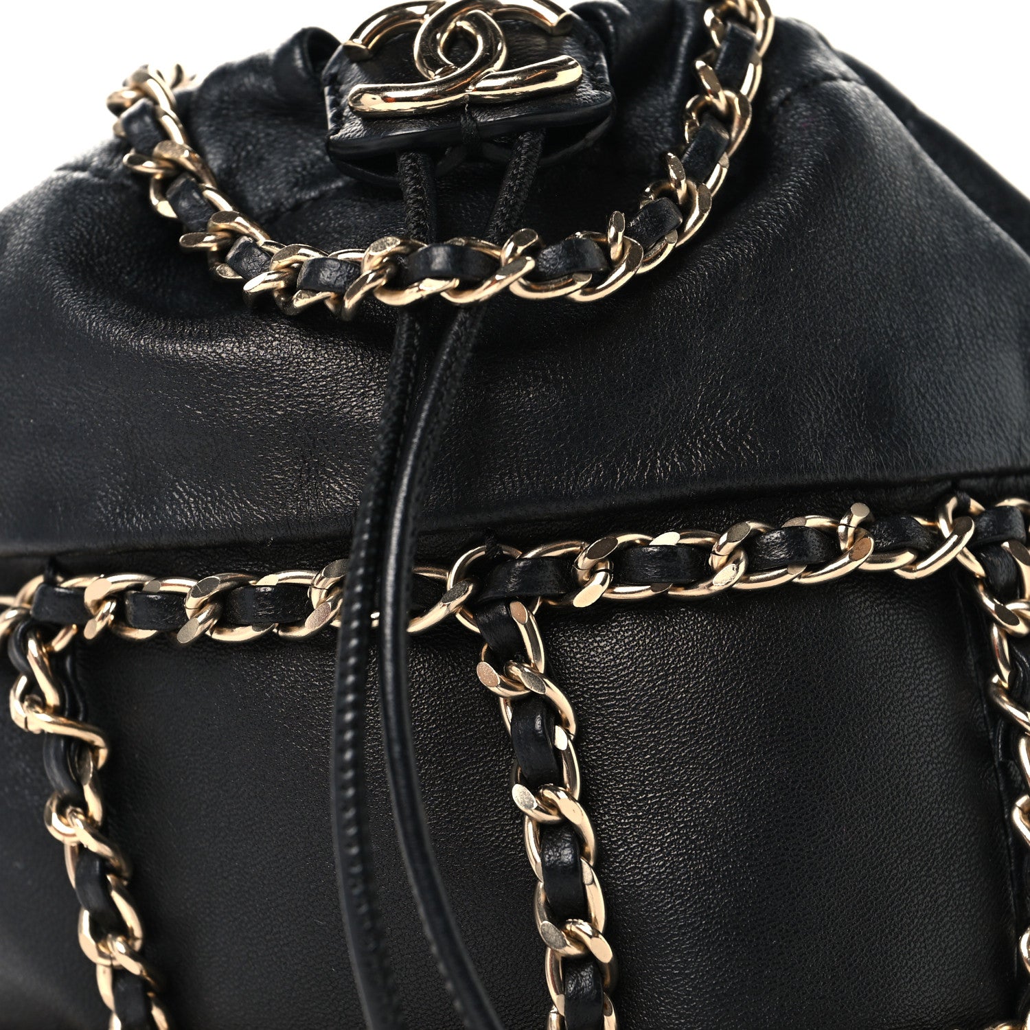 Chanel Lambskin Bucket Chain Drawstring Bag Black 8 of 10