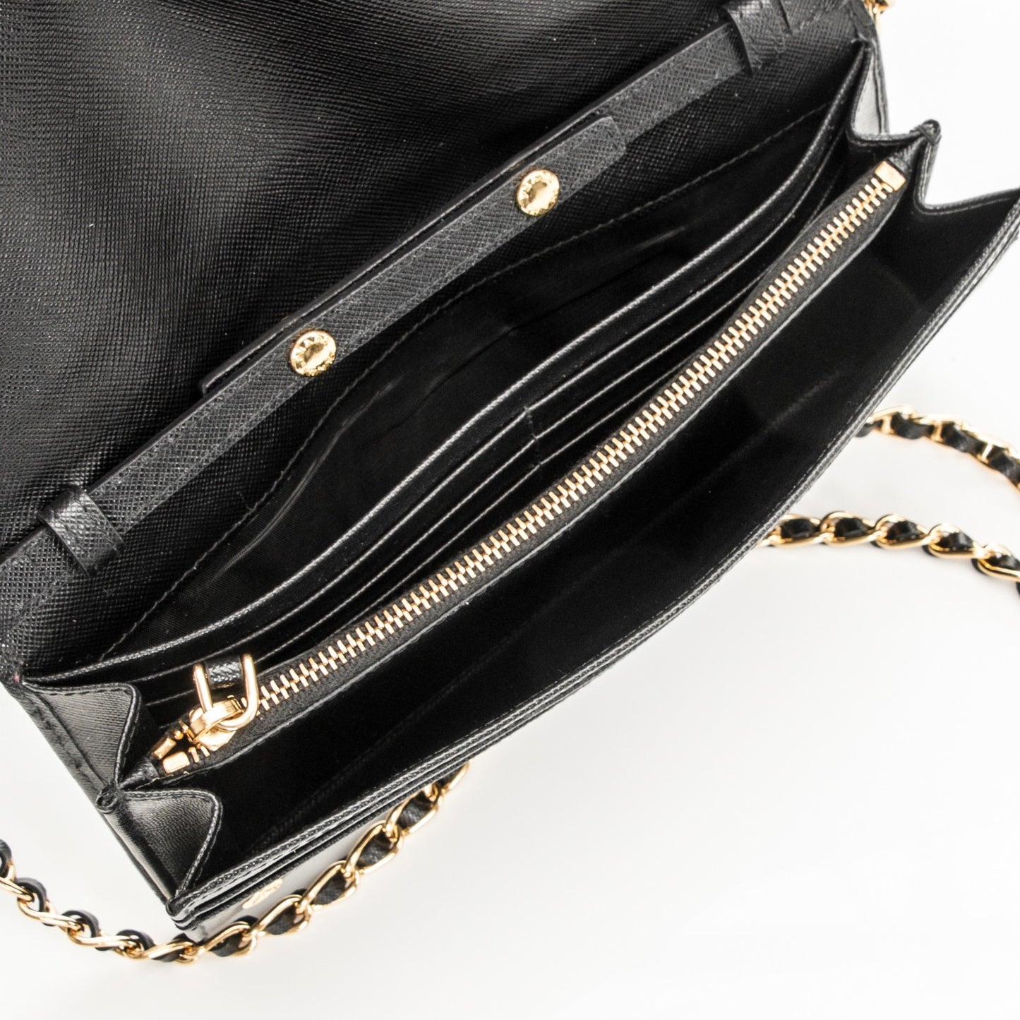 Saffiano Metal Oro Chain Wallet Nero Black