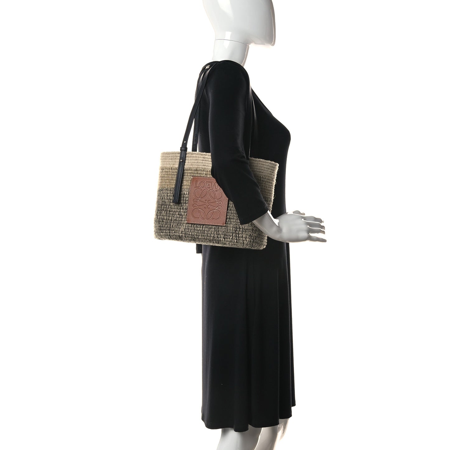 Raffia Square Small Basket Tote Bag Ombre Black