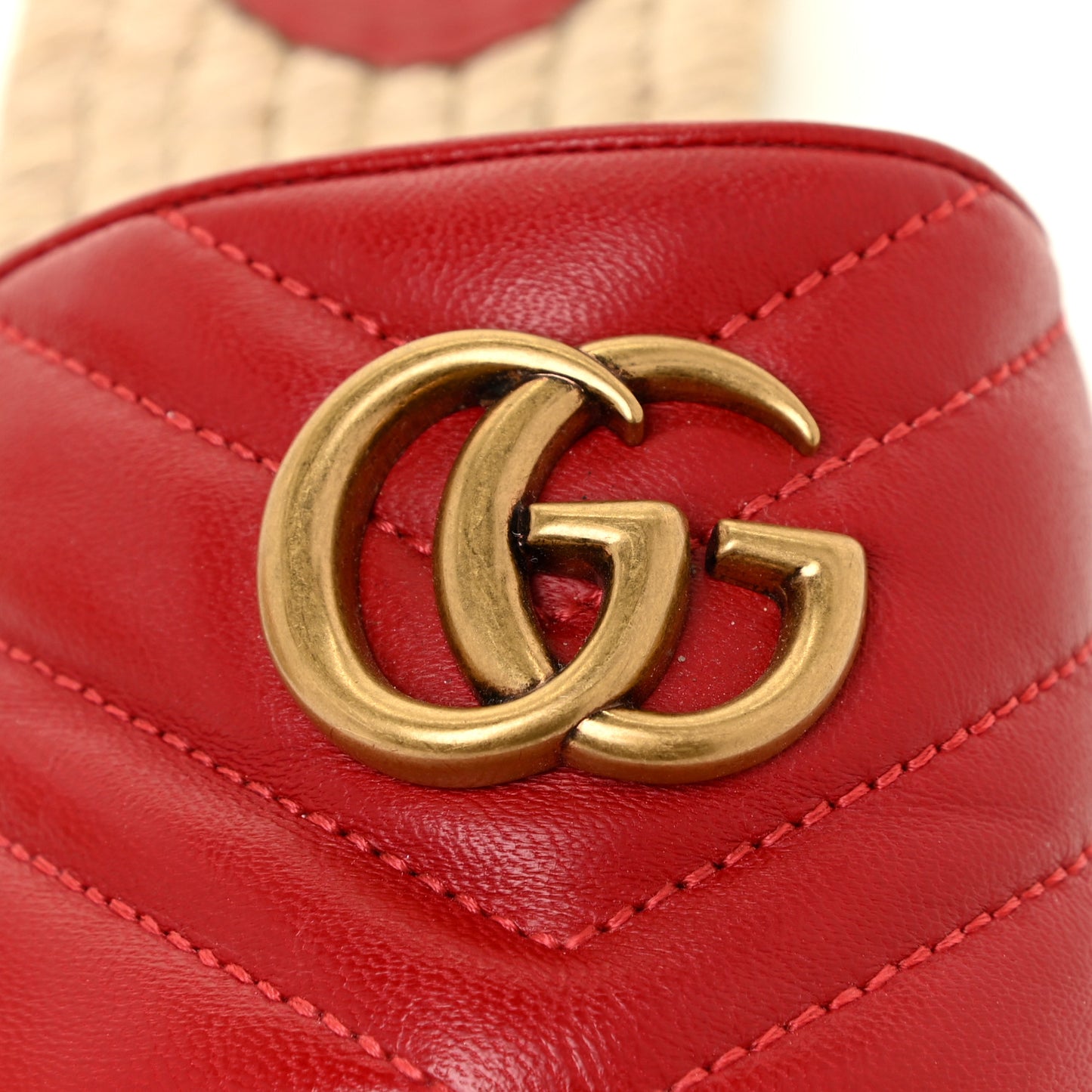 Nappa Matelasse GG Marmont Espadrille Slide Sandals 36.5 Hibiscus Red