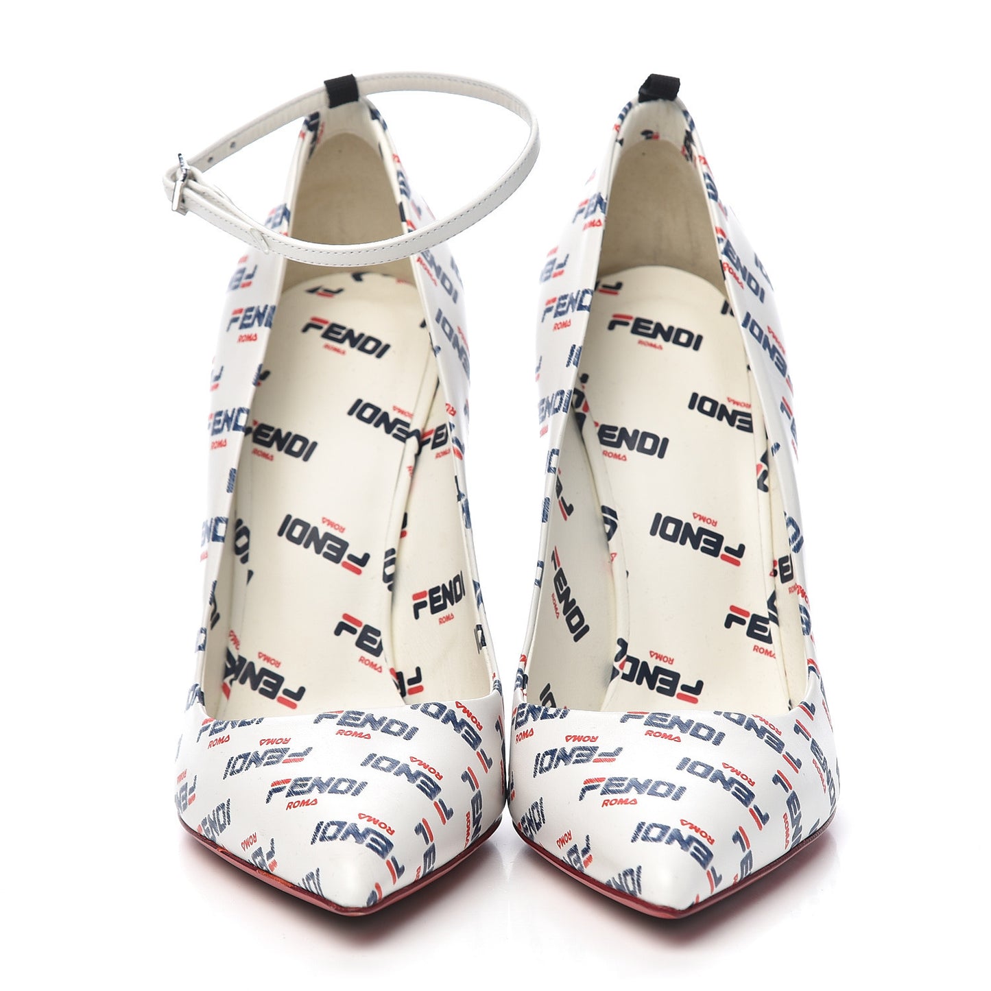 X FILA Vitello Mania Logo Print High Heel Pumps 38 White Blue Red Fragola