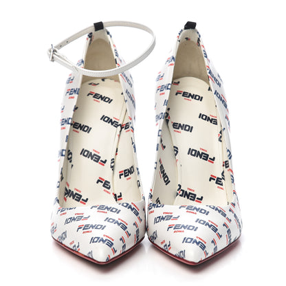 Fendi X FILA Vitello Mania Logo Print High Heel Pumps 38 White Blue Red Fragola 2 of 8