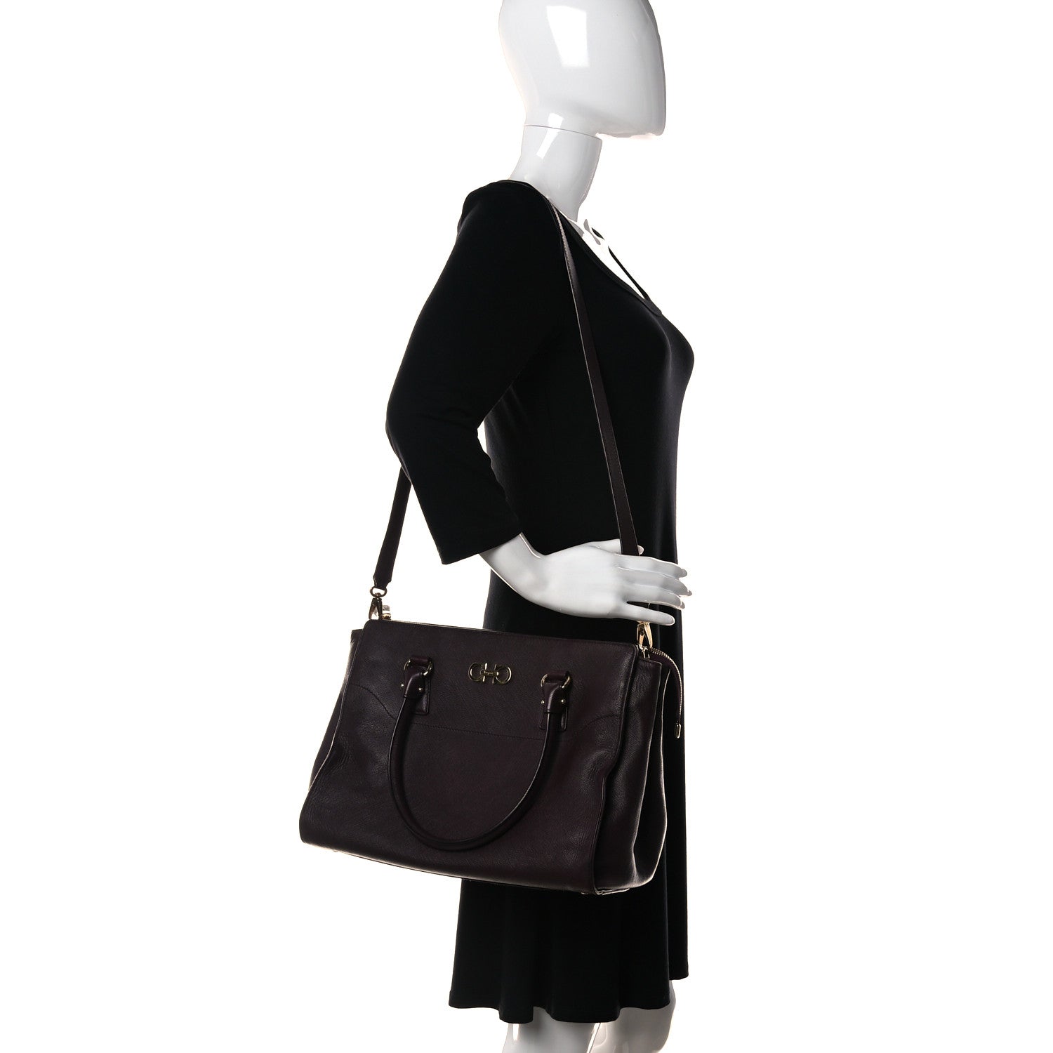 Salvatore Ferragamo Printed Calfskin Beky Tote Burgundy 3 of 25