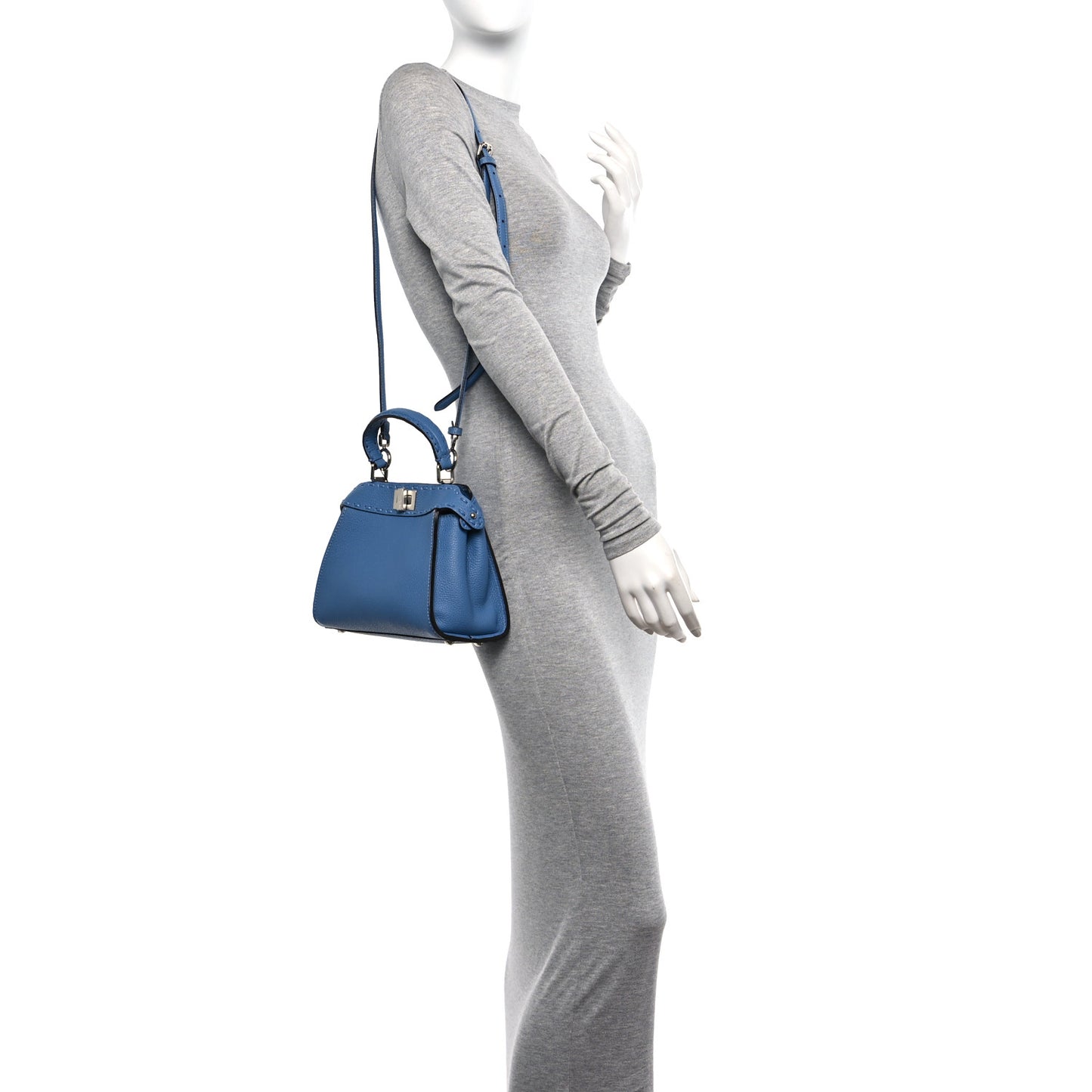 Vitello Granato Camoscio Selleria Macro Stitchings Mini Peekaboo Iconic Satchel Argento Blue