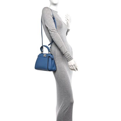 Fendi Vitello Granato Camoscio Selleria Macro Stitchings Mini Peekaboo Iconic Satchel Argento Blue 2 of 10