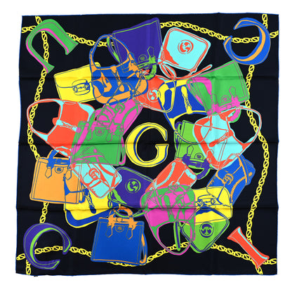 Gucci Silk Twill Bag Print Square Scarf Black Multicolor 1 of 3