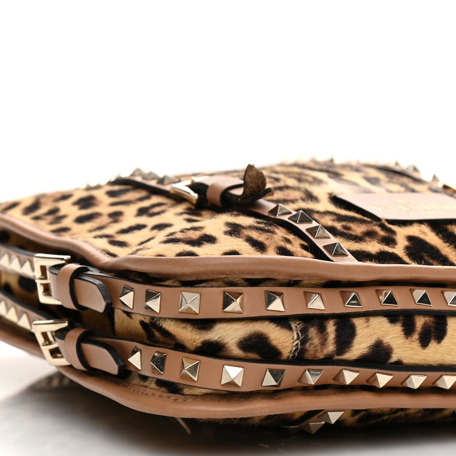 Valentino Garavani Calf Hair Leopard Print Rockstud Shopper Tote Tan 9 of 19