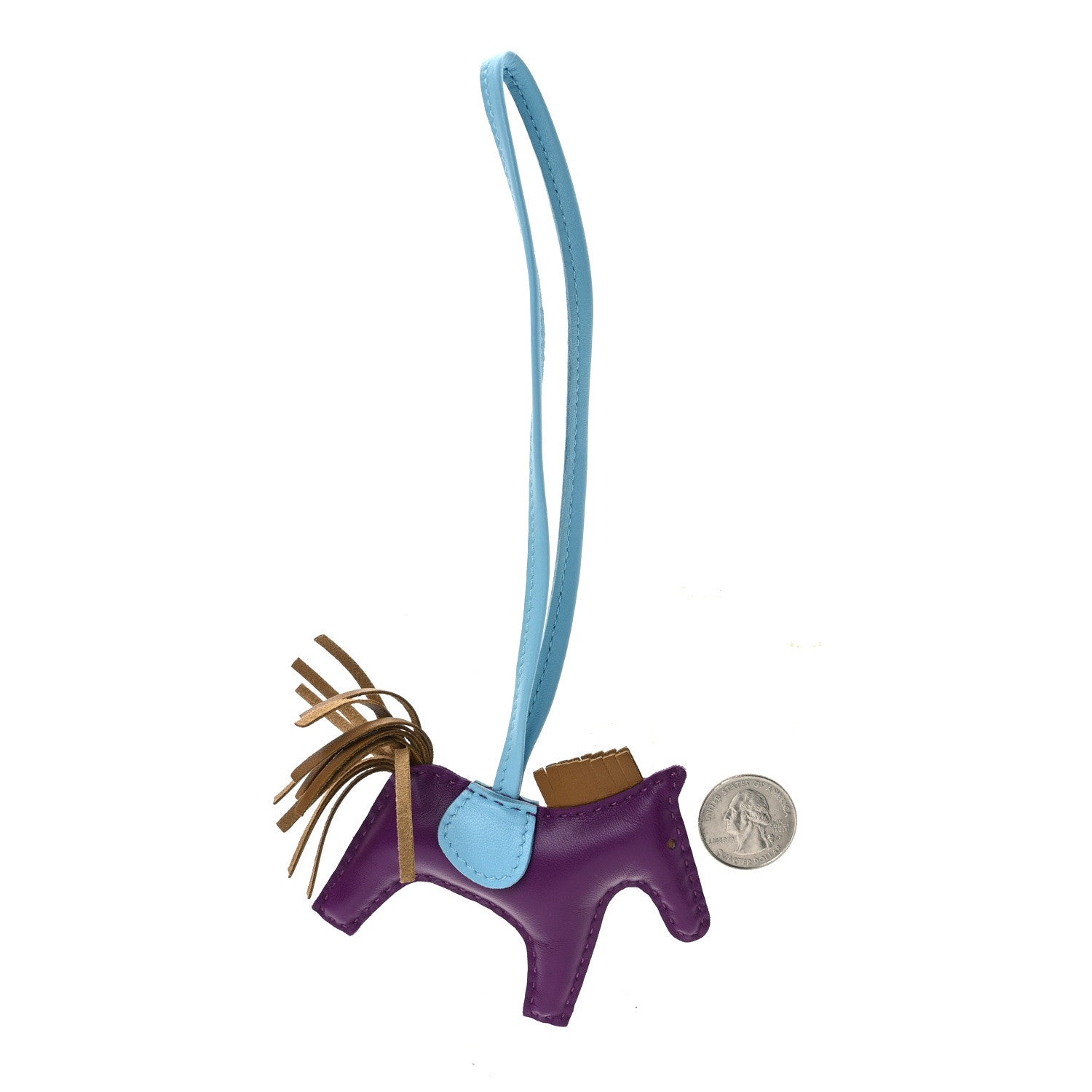 Hermes Milo Lambskin Grigri Rodeo Horse Bag Charm MM Violet Celeste Kraft 2 of 5