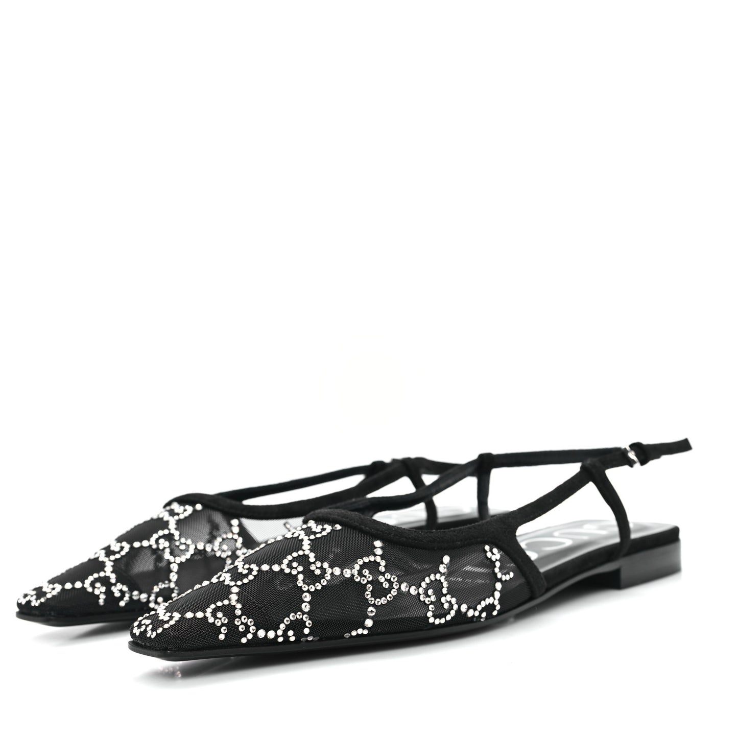 Tela Retino Kid Scamosciato Crystal GG Monogram Square Demi Ballet Flats 36 Black