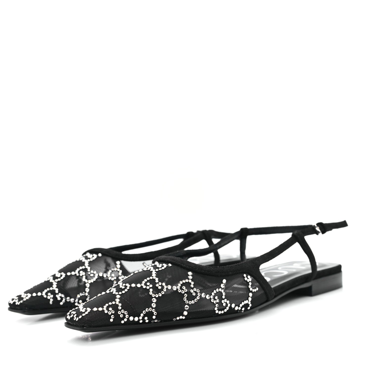 Gucci Tela Retino Kid Scamosciato Crystal GG Monogram Square Demi Ballet Flats 36 Black 4 of 9