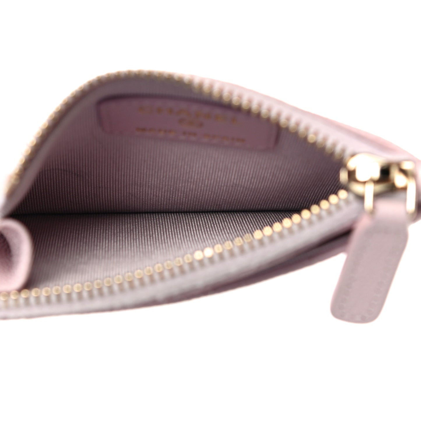 Caviar Quilted CC Zip Card Holder Light Pink