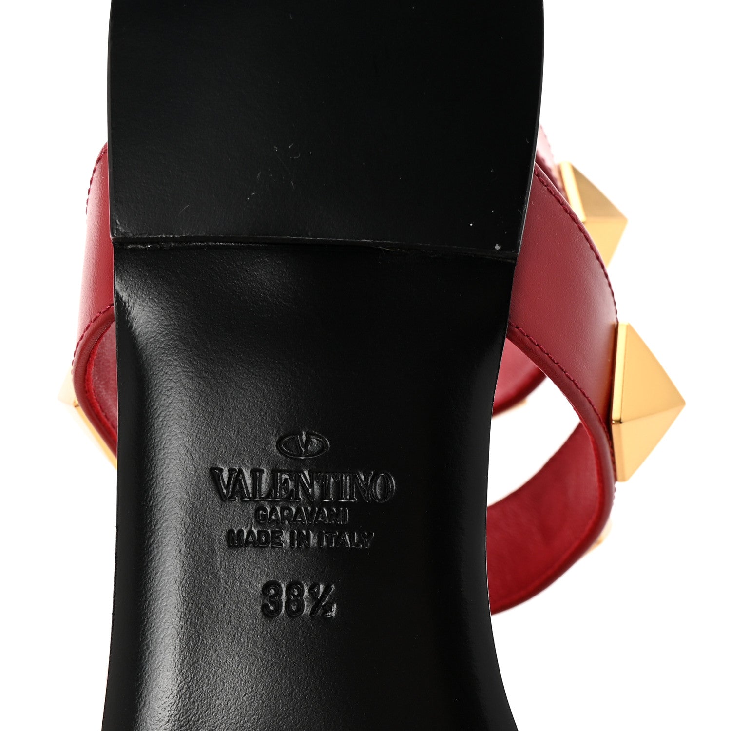 Valentino Garavani Calfskin Roman Stud Ankle Strap Flat Sandals 38.5 Rosso Valentino 6 of 9