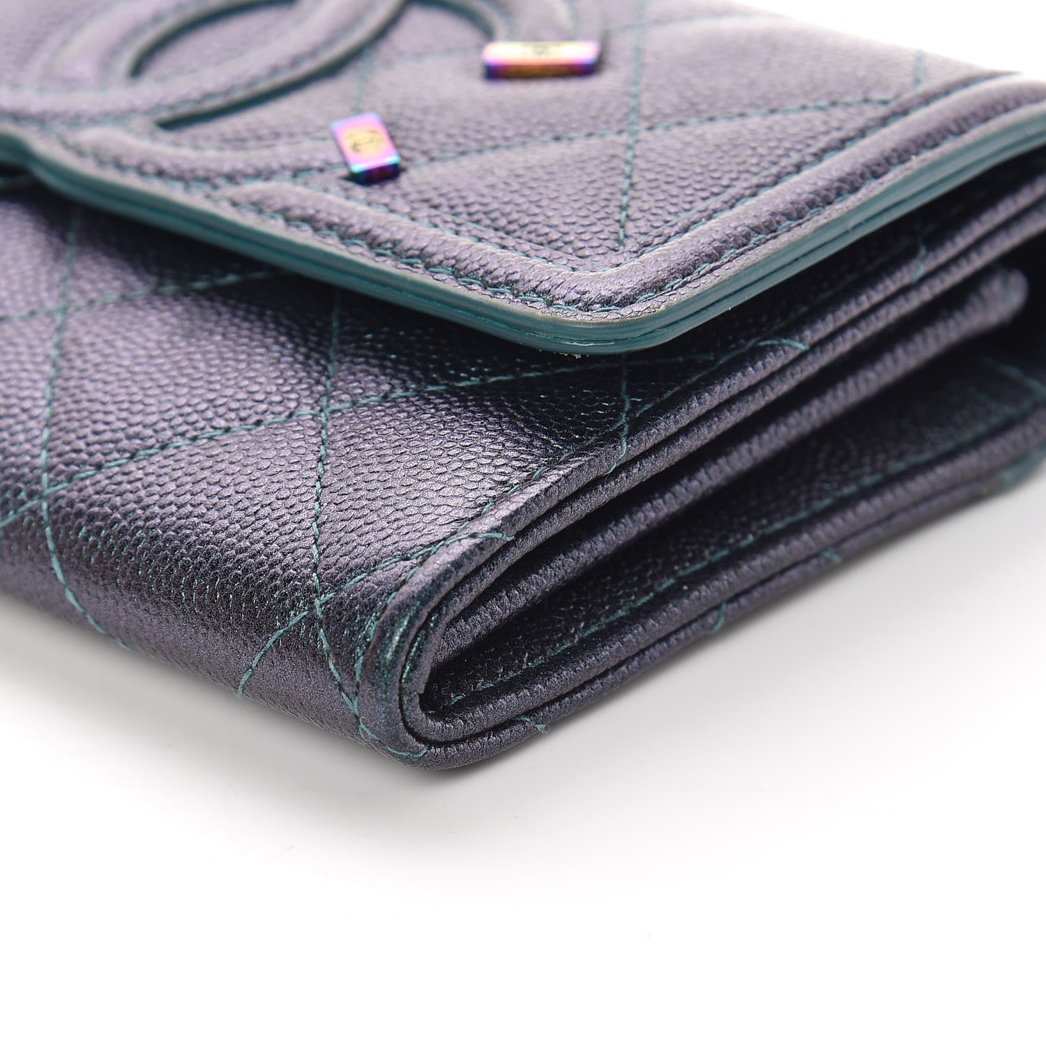 Chanel Iridescent Caviar Quilted Medium Filigree Flap Wallet Dark Turquoise 10 of 12