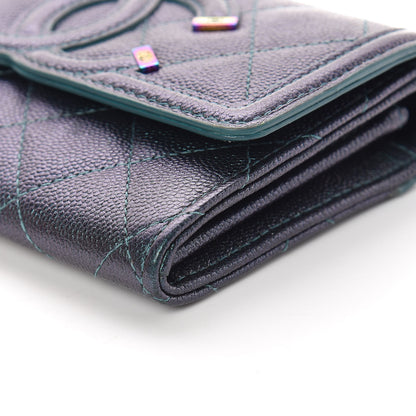 Chanel Iridescent Caviar Quilted Medium Filigree Flap Wallet Dark Turquoise 10 of 12