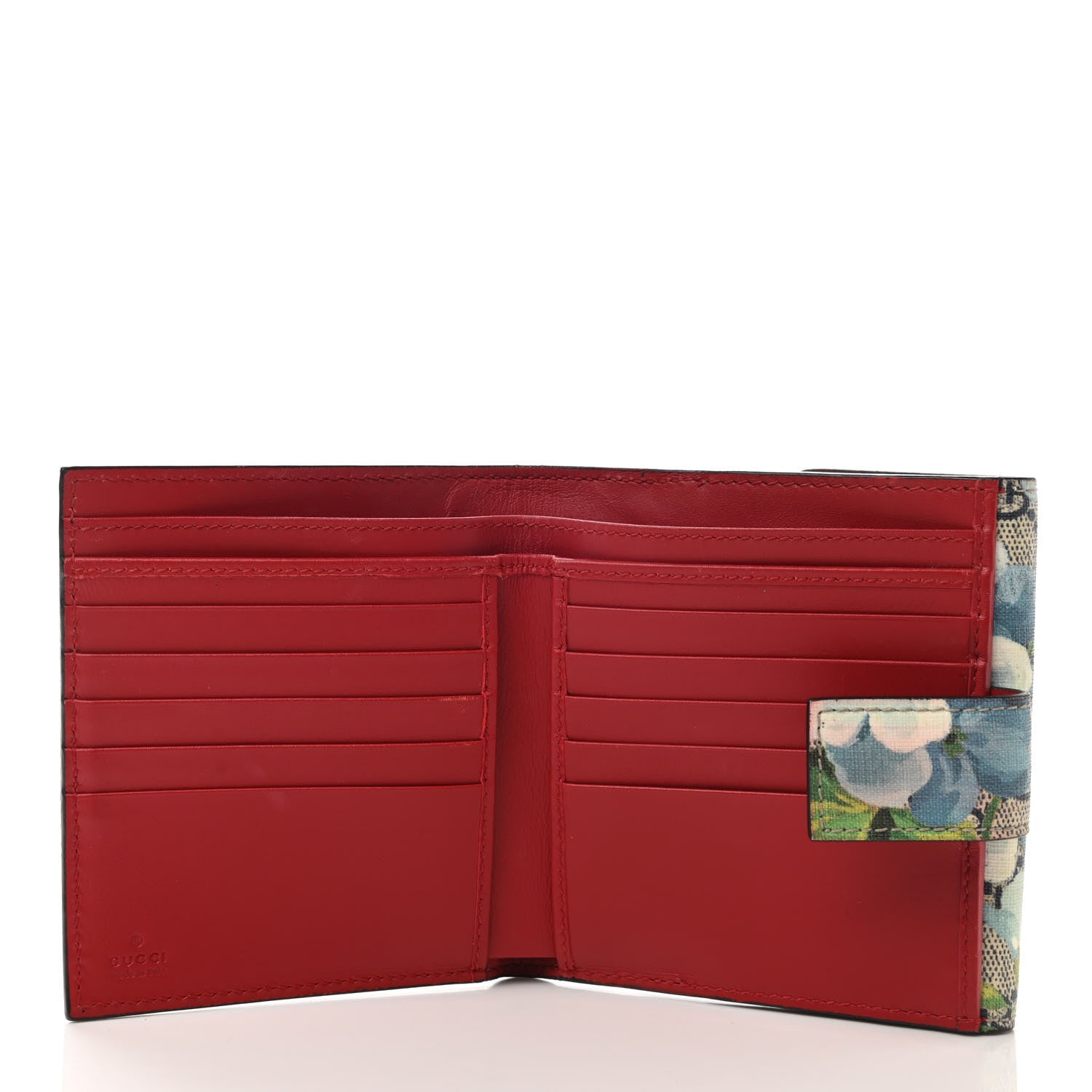 Gucci GG Supreme Monogram Blooms French Flap Wallet Beige Blue Navy Hibiscus Red 5 of 8
