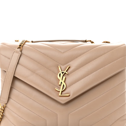 Saint Laurent Calfskin Y Quilted Monogram Medium Loulou Chain Satchel Nude Powder 9 of 11