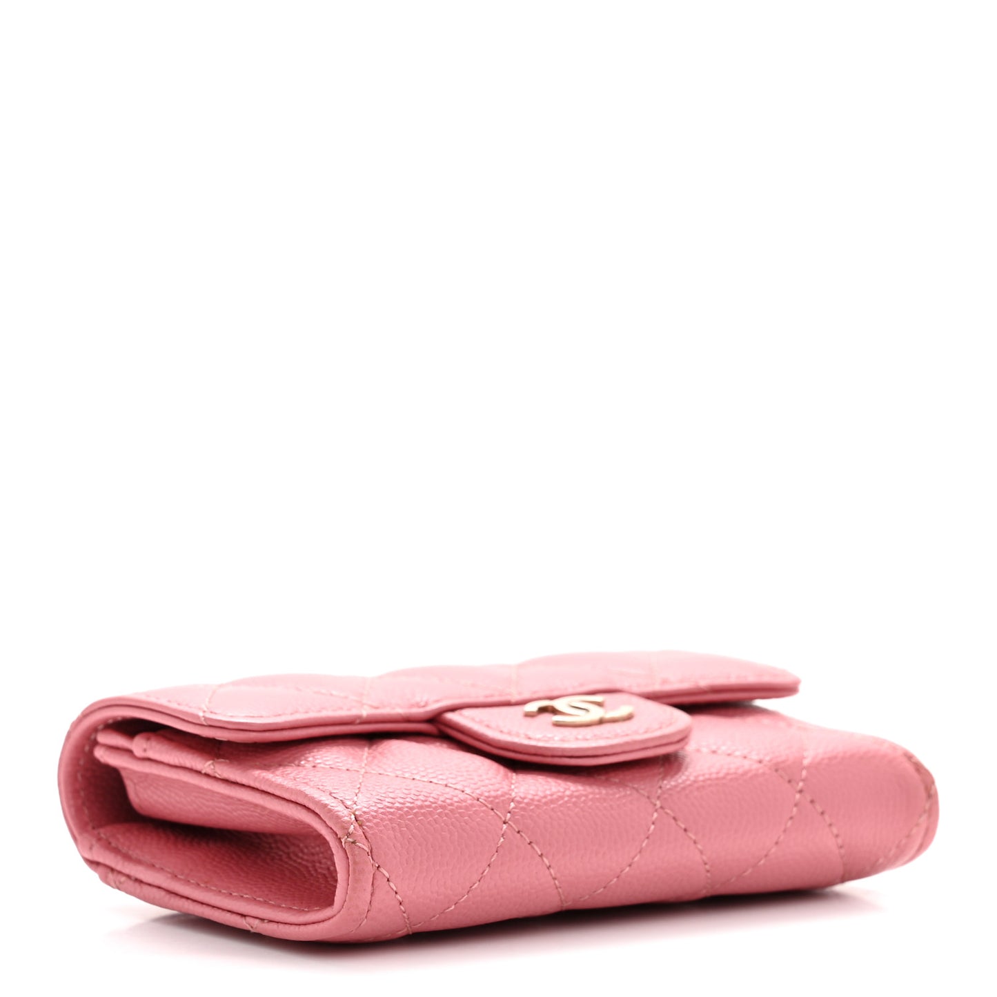 Caviar Quilted Flap Card Holder Wallet Pink