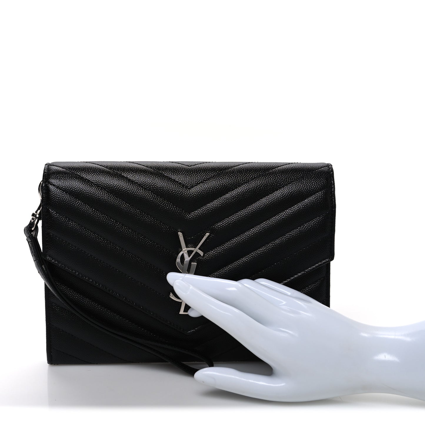 Grain De Poudre Matelasse Chevron Monogram Envelope Clutch Black