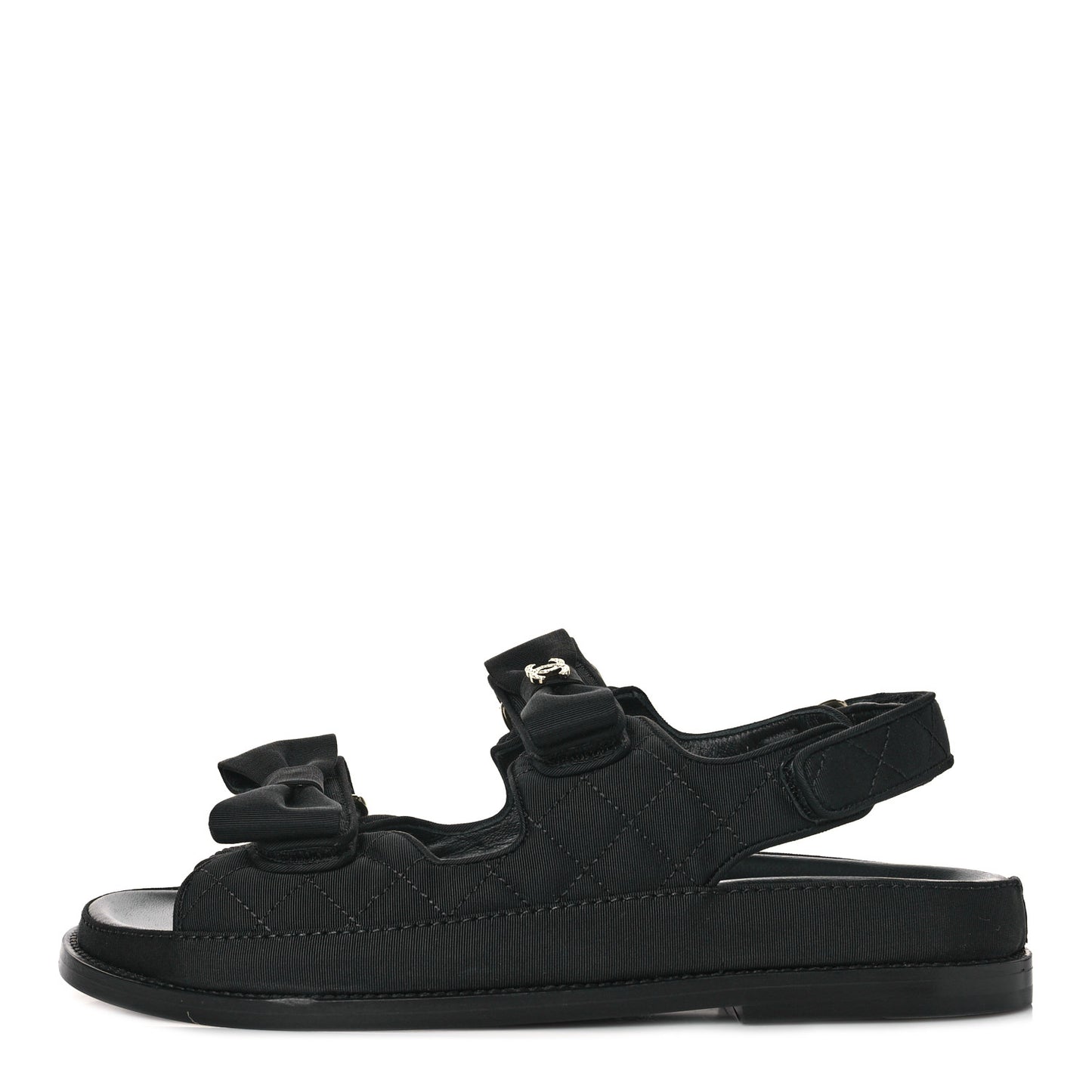 Grosgrain Quilted Bow Dad Sandals 38.5 Black